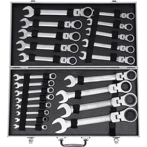 Set Di Chiavi Combinate A Cricchetto - 22 Pezzi - 6-32 Mm - Testa Articolata A 180° - Cricchetto A 72 Denti - Per Riparazioni E Impianti Idraulici - Argento-image