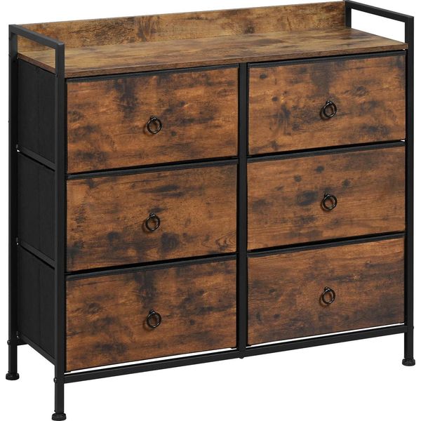 Cassettiera - Credenza/Armadio - 6 Cassetti In Tessuto - Per Soggiorno/Disimpegno/Camera Da Letto - Stile Moderno - Si Monta Da Solo - Marrone Vintage-image