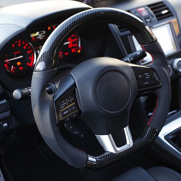 Volante In Fibra Di Carbonio In Pelle Preformata Con Cuciture Rosse, Adatto Per Wrx/Sti 2015-2020-image