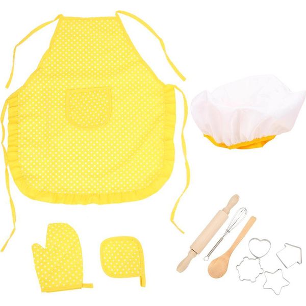 Set Da Gioco Di Ruolo Da 11 Pezzi, Costume Da Cucina, Grembiule, Cappello Da Cuoco, Guanto Da Forno, Tagliabiscotti, Set Da Pasticceria Per Bambini A Partire Dai 3 Anni (Giallo)-image