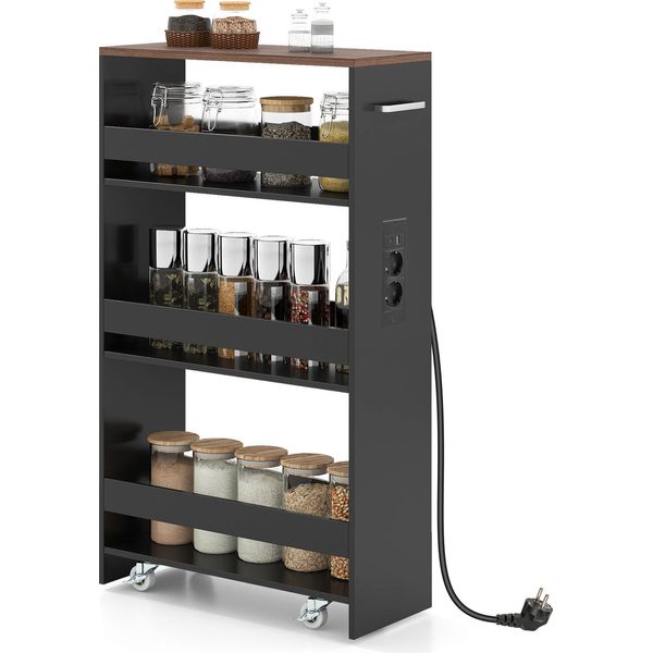 Costway Carrello A Nicchia 20 Cm, Carrello Da Cucina A 4 Livelli Con Stazione Di Carico, Scaffale A Nicchia Su Rotelle, Carrello Di Servizio Con Maniglia E Ringhiera, Scaffale Da Bagno-image