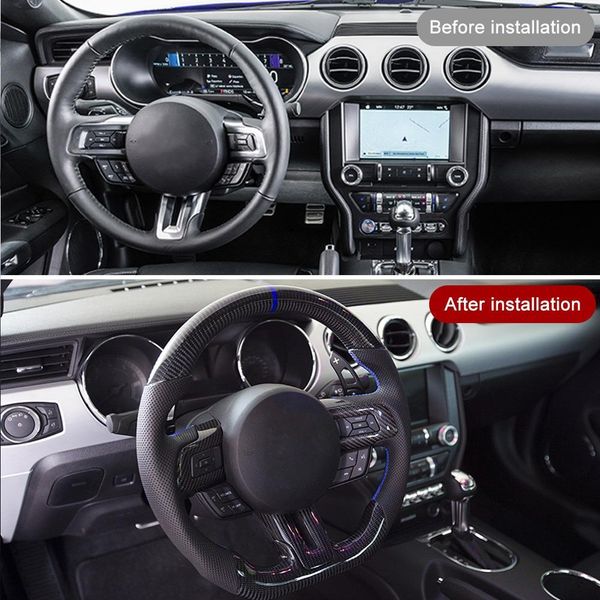 Volante In Fibra Di Carbonio, Pelle Preformata Con Cuciture, Adatto A Ford Mustang Ecoboost Gt Shelby GT350 / GT350R 2018-2020, Blu-image