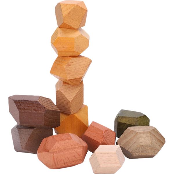 Gioco Di Impilamento In Legno, Blocchi Da Costruzione, Giochi Educativi Da Tavolo Per Bambini, 12 Pezzi-image