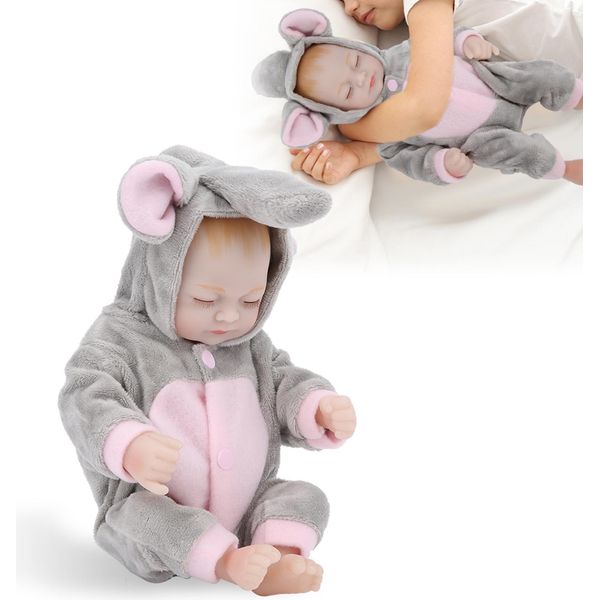 Mini Bambola Per Neonati, In Silicone Realistico, Occhi Che Si Chiudono, Giocattolo Da Bagno, Giocattolo Per Neonati, Grigio, Rosa-image