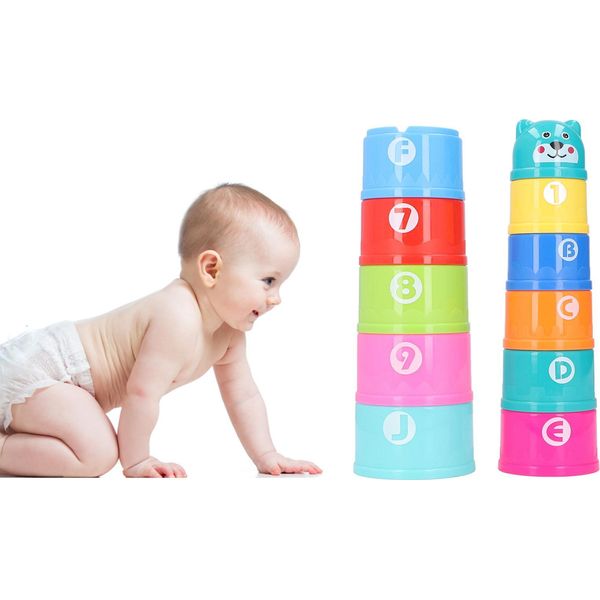 Set Di Tazze Impilabili Da 11 Pezzi, Colori Vivaci, Tazze Per Bambini, Educative Per Il Bagno-image