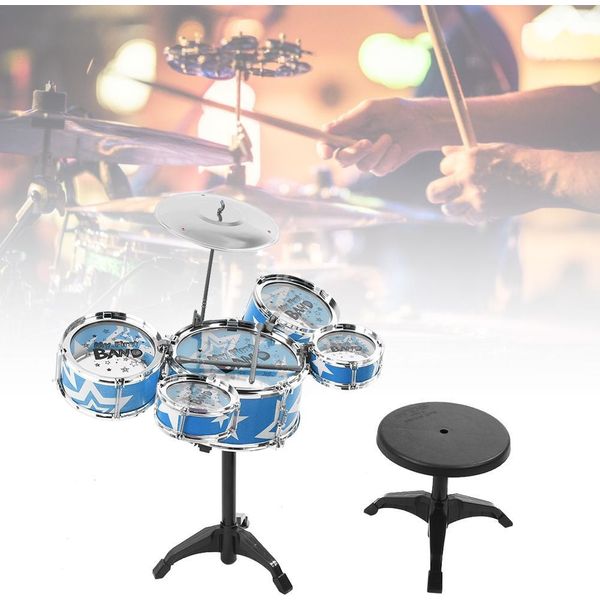 Simulazione Jazz Drum Set Strumento Musicale Giocattolo Per Bambini, Bambini, Educazione Precoce, Principianti, Apprendimento, Blu-image