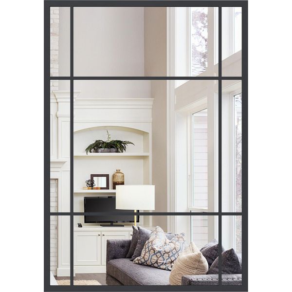 Specchio Da Parete Costway, 100 X 70 Cm, Specchio Rettangolare Con Cornice In Metallo, Specchio Decorativo Da Appendere, Specchio Decorativo Orizzontale Per Soggiorno, Nero-image