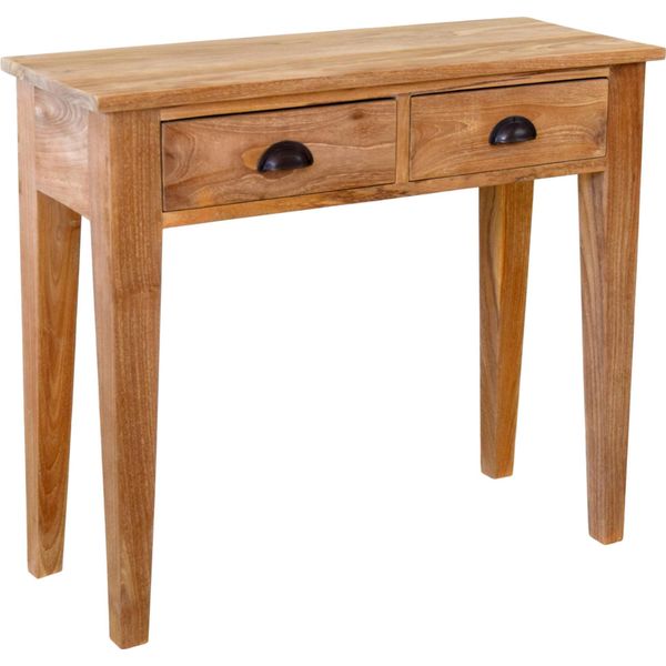 Consolle In Teak Di Design VäSa 90X35Cm Con 2 Cassetti - Legno Massiccio Resistente Alle Intemperie Per Interni Ed Esterni-image
