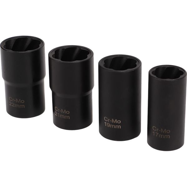 Set Di 5 Pezzi Per La Rimozione Dei Dadi Delle Ruote, Azionamento Da 1/2 Pollice, Metrico, 17, 19, 21, 22 Mm, Acciaio Al Carbonio, Chiavi A Bussola-image