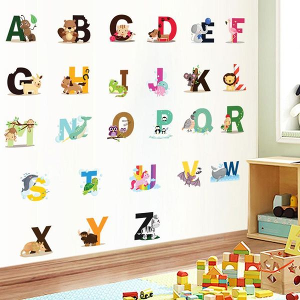 26 Pezzi Adesivi Murali Dell'alfabeto Del Pvc Per La Stanza Dei Bambini, Adesivi Della Decorazione Della Stanza Dei Giochi Dell'animale Abc-image