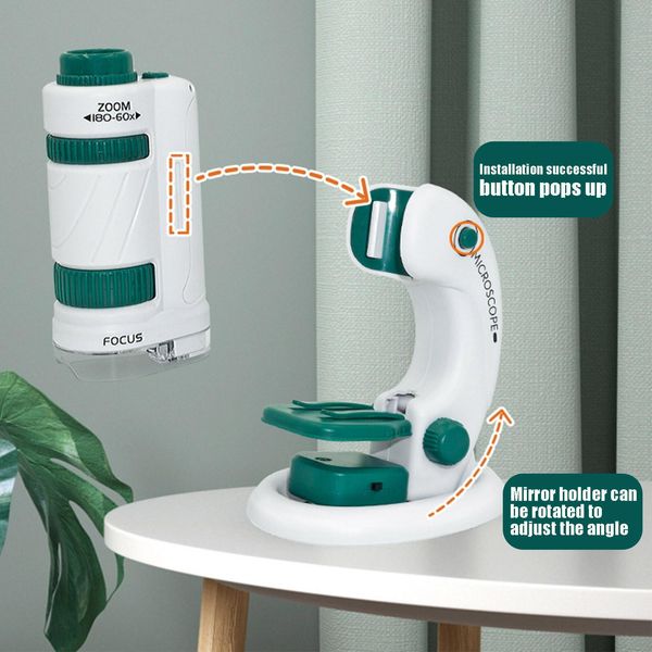 Set Di Microscopi Per Bambini Dai 6 Anni In Su, Luce Led Da 60 A 180X, Esperimenti Scientifici Educativi, Giocattolo, Regalo Di Natale E Di Compleanno-image