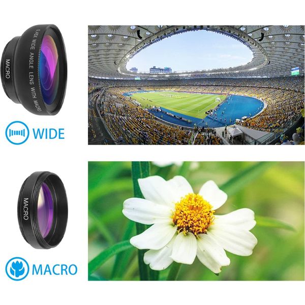 Apexel APL-0.45WM Set Di Lenti Per Telefoni Cellulari, 0,45 X Super Grandangolo E 12,5 X Macro Lenti Per Fotocamere Hd Con Clip Per Iphone, Samsung, Huawei, Xiaomi E Altri Smartphone-image