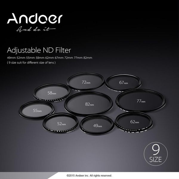 Andoer 58 Mm Nd Fader Densità Neutra Regolabile Da ND2 A ND400 Filtro Variabile Per Fotocamera Canon Nikon Dslr-image