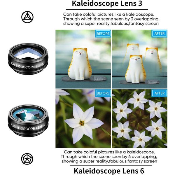 Set Di Lenti Telefoniche Apexel 10 In 1 Con Teleobiettivo 22X, Caleidoscopio Fisheye 198°, Grandangolo 0,63X, Macro 15X, Vari Filtri, Clip Universale, Scatola Di Custodia, Ricambio Per Iphone, Huawei, Smartphone Samsung-image