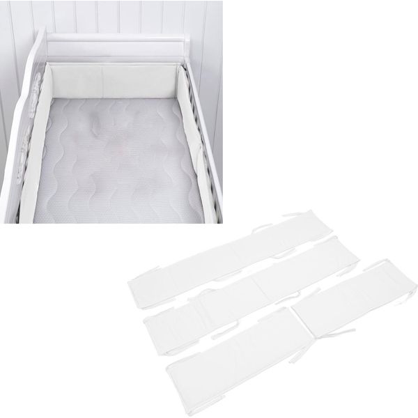 4 Pezzi Paracolpi Imbottiti Per Culle A Grandezza Naturale, Protezione Anticollisione, Monocolore, Morbido, Traspirante, Paracolpi Per Culla, Bianco-image