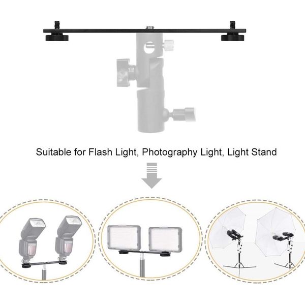 Doppio Supporto Per Fotocamera, Supporto Per Treppiede, Supporti Per Flash, Asta Di Prolunga Con Vite Da 1/4 Di Pollice Per Supporto Per Luce Led Dslr, Microfono-image