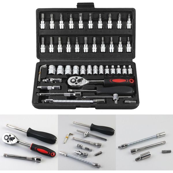 46PCS Strumento Cacciavite A Cricchetto Per Riparazione Veicoli, Superficie Completamente Lucida Per Moto, Biciclette, Biciclette Elettriche, Nero-image