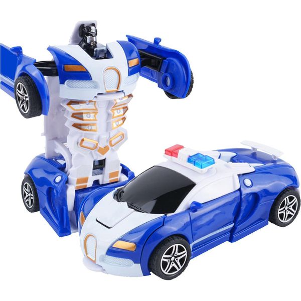Auto Giocattolo Trasformabile, Antiurto, Doppia Inerzia, Robusto, Durevole Robot Per Bambini, Ragazzi, Blu E Bianco-image