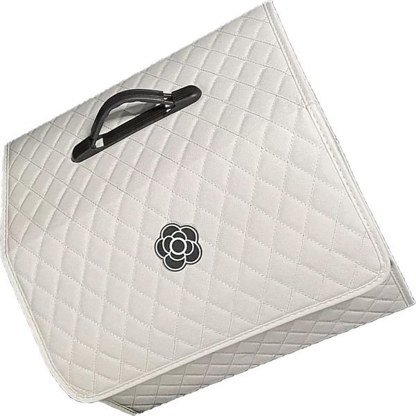 Organizzatore Per Il Bagagliaio Dell'auto, Scatola Multiuso Portatile E Ad Alta Capacità In Pelle Dipoliuretanoche Con Coperchio, Bianco - Grande-image