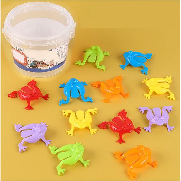 12PCS Rane Colorate Che Saltano Giocattolo Che Salta Con Le Dita Con Secchiello Per Bambini Che Saltano Set Di Giocattoli Trasparente-image