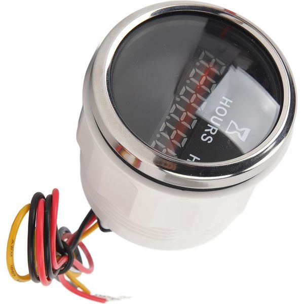 Contaore Digitale Rotondo Dc 9-32 V 52 Mm Per Imbarcazioni, Display Contaore Ad Alta Precisione Per Camper, Yacht, Barche Da Pesca, Quadrante Nero, Ghiera Argentata-image
