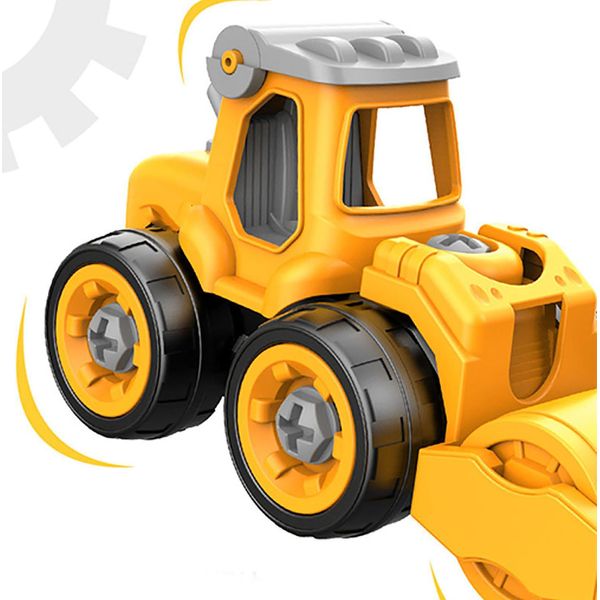 Giochi Di Veicoli Da Costruzione Per Bambini, Simulazione, Contengono 4 Macchinine Puzzle Staccabili Per Bambini Con Cacciavite, Giallo-image