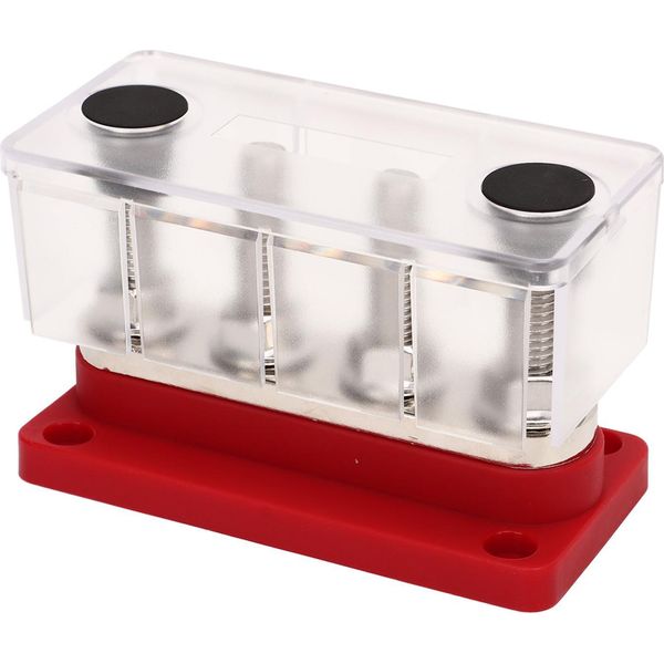 Blocco Di Distribuzione Dell'alimentazione A 4 Poli, Bullone M10 Da 3/8 Di Pollice, Sbarra Per Batteria Con Copertura, Da 12 V A 48 V Dc, 300 A, Per Auto, Barche, Camper, Rosso-image