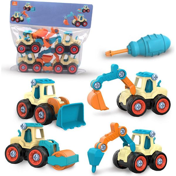I Playset Di Veicoli Da Costruzione Per Bambini, Simulazione, Contengono 4 Macchinine Puzzle Staccabili Per Bambini Con Cacciavite In Colori Confetto-image