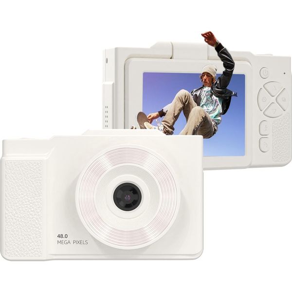 Fotocamera Digitale 1080P Per Bambini, Video, 48 Mp, 2,8 Pollici, Schermo Rotante, Autofocus, Zoom 16X Con Luce Di Riempimento Led, Adolescenti, Studenti, Amici, Bianco-image
