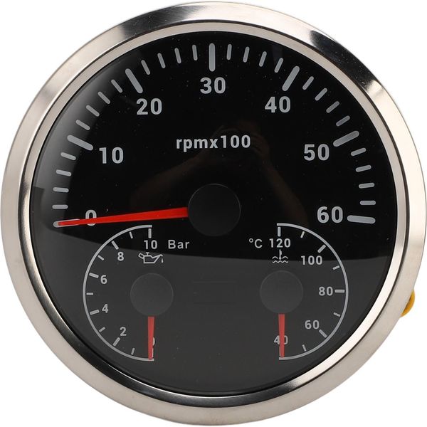 Tachimetro Elettrico 3 In 1, Manometro Dell'olio, Temperatura Dell'acqua, 4 3/8 Di Pollice, 6000 Giri/Min, Da 0 A 10 Bar, 40-120 °C, 7 Colori, Retroilluminazione, Per Camper, Yacht, Camion, Quadrante Nero, Ghiera Argentata-image