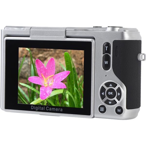 Fotocamera Digitale 4K 64MP Schermo Ribaltabile A 180° Filtri Di Bellezza Multipli Autofocus Anti-Shake Zoom 16X Mirrorless Per Selfie Foto Video Argento-image