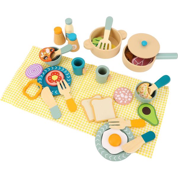 Set Da Gioco Con Utensili In Legno, Educativo, Scena Simulata, Gioco Di Ruolo Realistico, Giocattolo Da Cucina In Legno Per Bambini-image