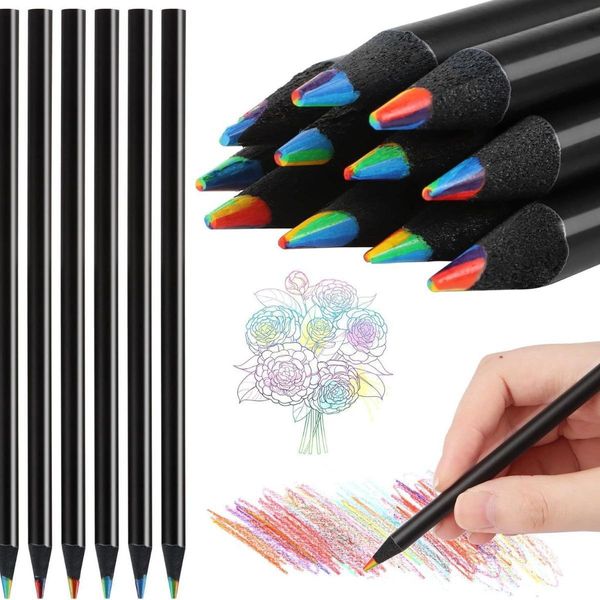 Inf Matite Arcobaleno, Confezione Da 12: Legno Nero, Mina Multicolore Per Disegno-image