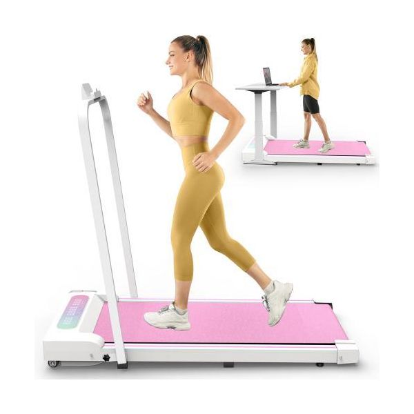 Aiorber Tapis Roulant Pieghevole Con Corrimano, 1-8 Km/H, Motore Da 2,5 Cv, Display Led, 120 Kg, Telecomando, Salvaspazio Pink-image
