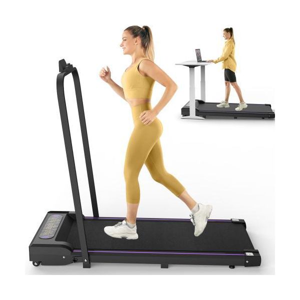 Aiorber Tapis Roulant Pieghevole Con Corrimano, 1-8 Km/H, Motore Da 2,5 Cv, Display Led, 120 Kg, Telecomando, Nero Salvaspazio-image