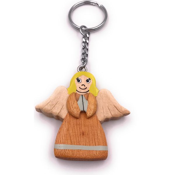 Onwomania Portachiavi In Legno Fatto A Mano Angelo Celeste Messaggero Sorridente-image