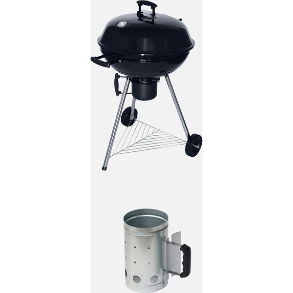Barbecue A Sfera A Carbone, Griglia E Affumicatore 57Cm Con Ruote E Camino Di Accensione, Nero-image
