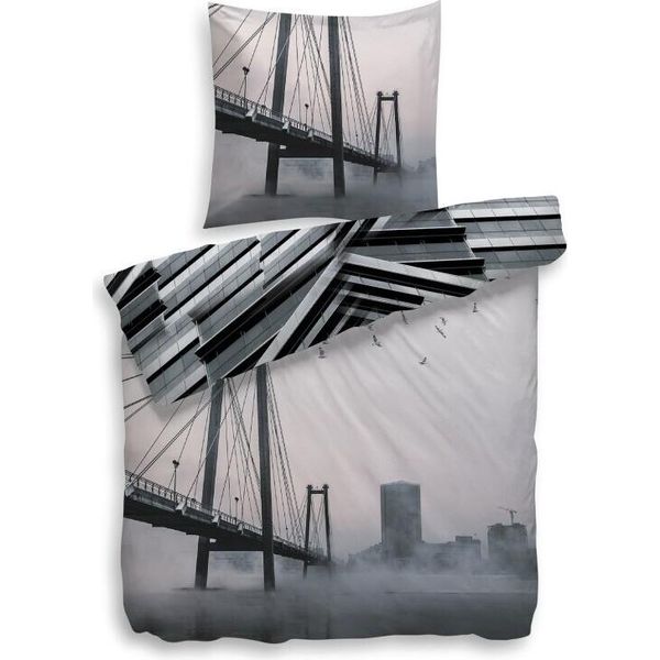Hnl Biancheria Da Letto Reversibile In Cotone Nari 135X200 Cm + 80X80 Cm Grigio-image