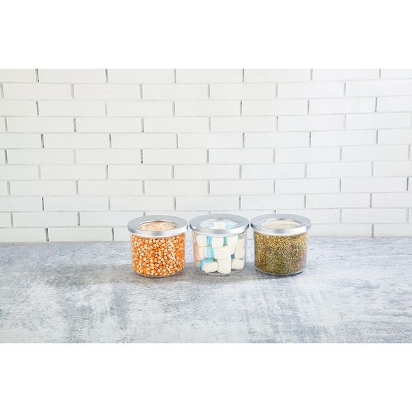 Vip Ahmet 3X 400Ml Contenitore Di Stoccaggio 3Pcs Set Contenitore Alimentare Rotondo Con Coperchio Cromo Trasparente-image