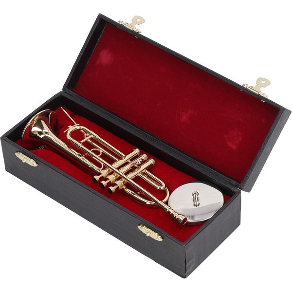 Trombone In Miniatura Con Supporto, Ottone, Mini Strumento Musicale Realistico, Modello Per Casa Delle Bambole, Decorazione Per La Casa-image