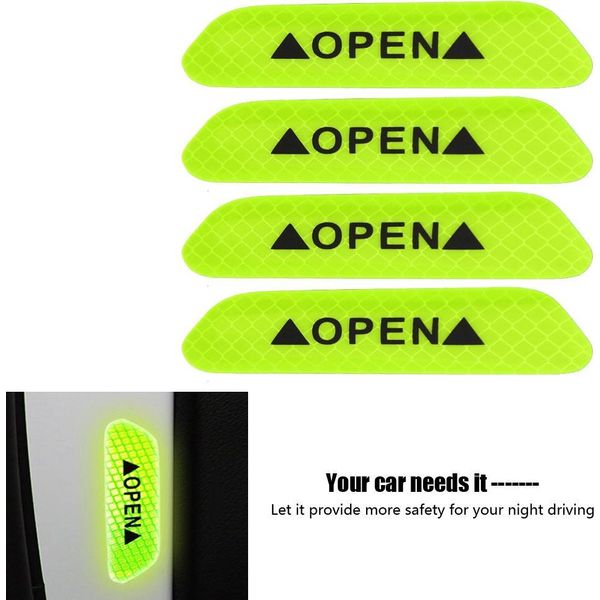 4 Pezzi Di Adesivi Di Avvertimento Auto Porta Riflettenti Strisce Di Sicurezza Segno Adesivo (Verde)-image