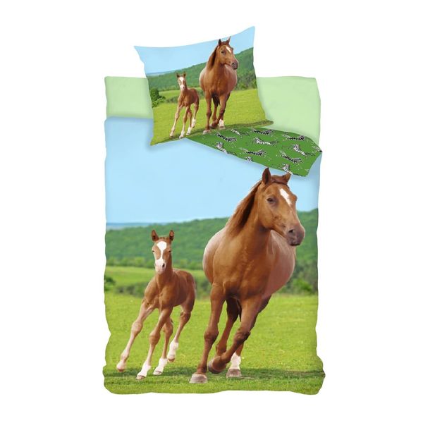 Set Di Biancheria Da Letto Con Cavallo E Puledro 2 Pezzi 135X200 Cm (80X80 Cm)-image