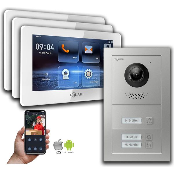 Videocitofono Ip Goliath: Casa Trifamiliare Da 7 Pollici, App Per Smartphone, Argento : Scatola Da Esterno : 7 Pollici In Bianco : 4 Connessioni Poe Tramite:: 4 Selezione Monitor Poe: 7 Pollici In Bianco Scatola Di Montaggio Per Campanelli: Scatola Da Esterno-image