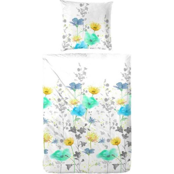 Biancheria Da Letto Hahn In Raso Bianco Fiori Gialli, 135X200 Cm + 80X80 Cm-image