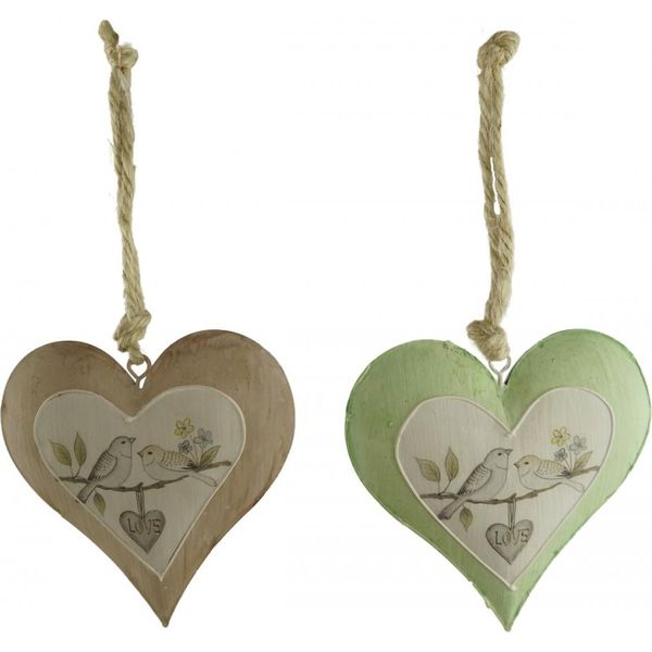 Set Di 2 Cuori Appendiabiti Con Motivo A Uccello Di Circa 24 Cm - Decorazione-image