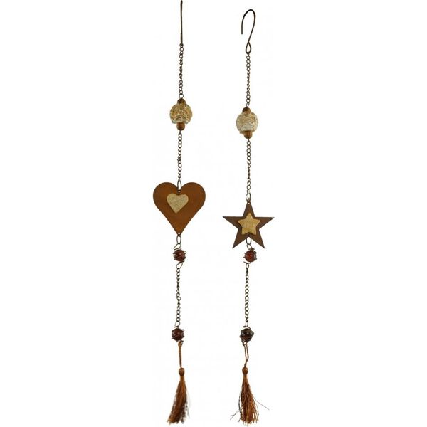Appendino Cuore/Stella Con Cordino Set Di 2 Circa 55 Cm - Decorazione-image