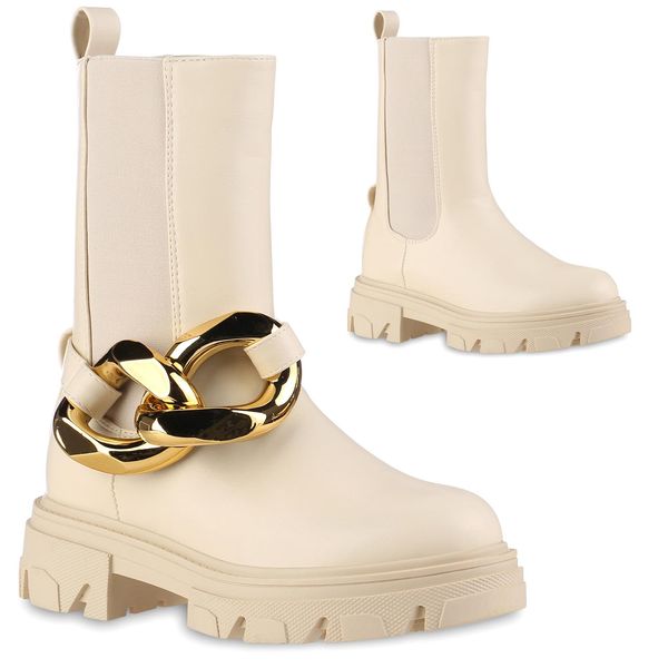 Van Hill Stivali Da Donna Leggermente Foderati Scarpe Con Suola Profilata 837817, Colore: Beige, Taglia: 37-image