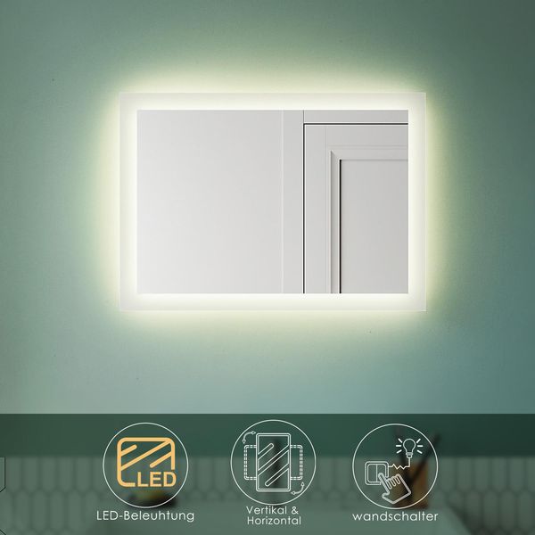 Sonni Specchio Da Bagno Con Illuminazione A Led Specchio Da Bagno Specchio Da Parete Specchio Luminoso 50X70Cm-image