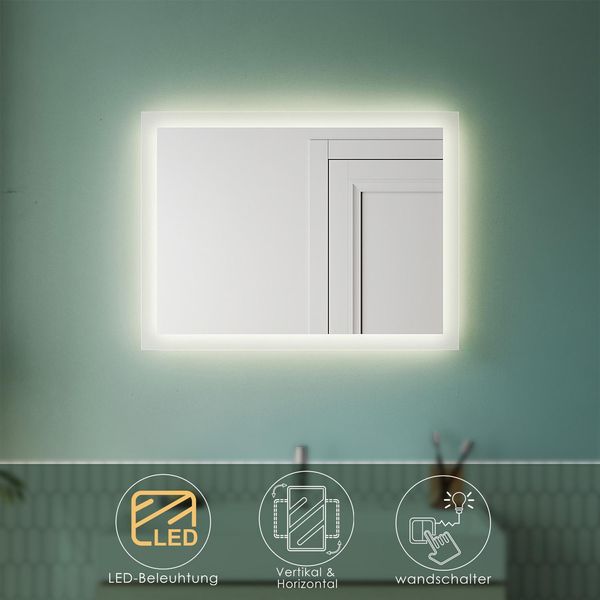 Specchio Da Bagno Con Illuminazione A Led Specchio Da Bagno Specchio Da Parete Specchio Illuminato 80X60Cm-image