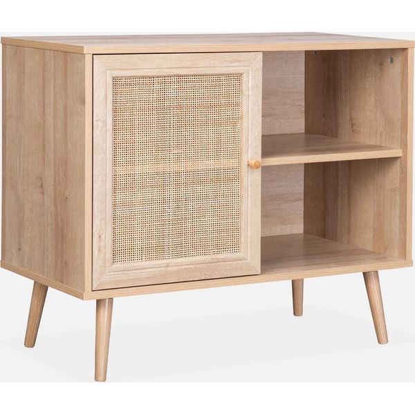 Credenza In Cannage, 1 Anta, 80Cm, Marrone Naturale-image